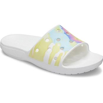 Crocs Classic Tie-Dye Graphic Biele - Damske Šlapky